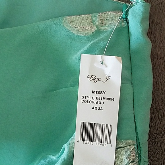 NWT Eliza J New York Silver Floral Aqua Dress - Picture 3 of 4